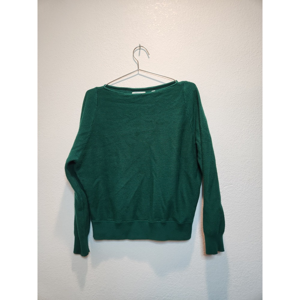 Vince Womens Green 100% Cotton Waffle Knit Boat Neck Sweater Size S RN106730